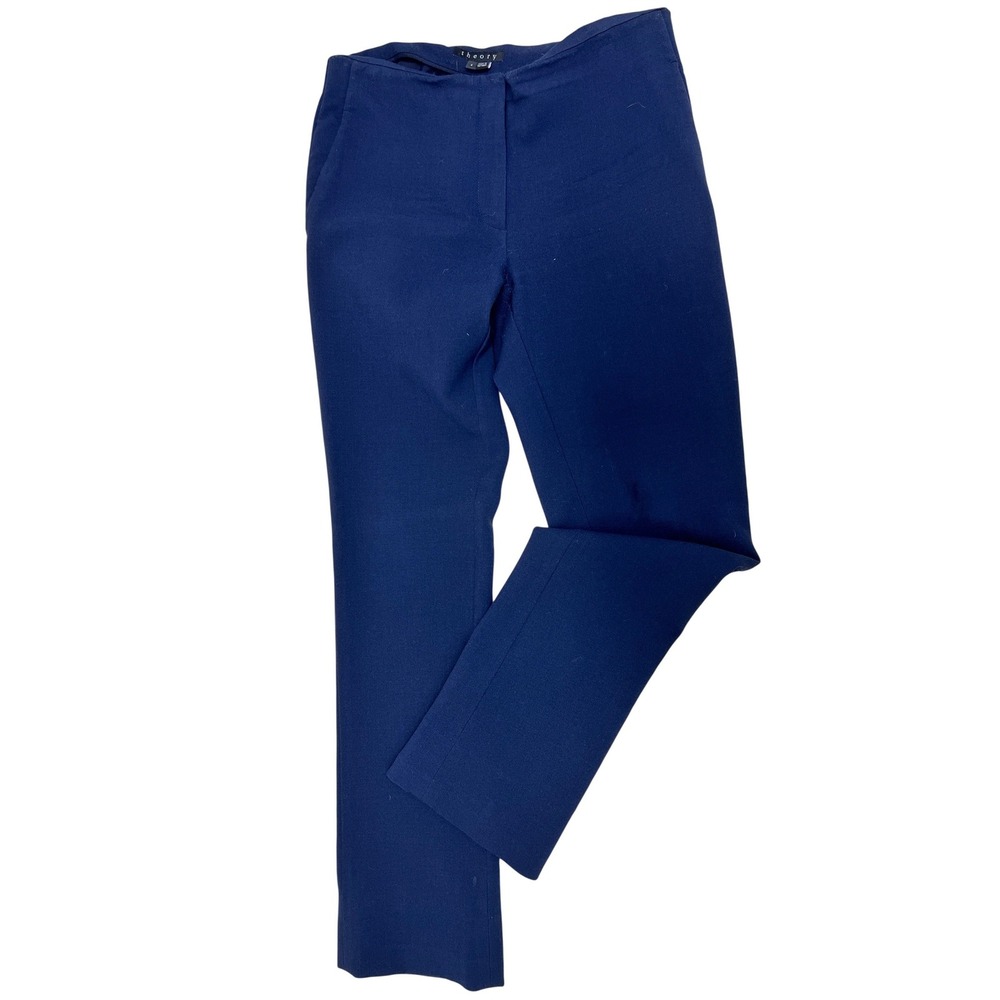 Theory Daviry Pants Womens 4 Navy Blue‎ Fair Wool Blend Straight Leg Trousers